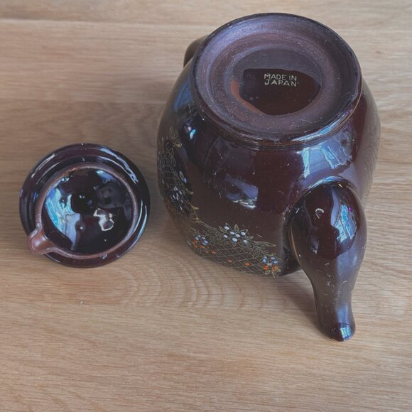 Moriage Style Ceramic Redware Teapot, Brown Flora, Vintage Pre-War Japan - Picture 11 of 16